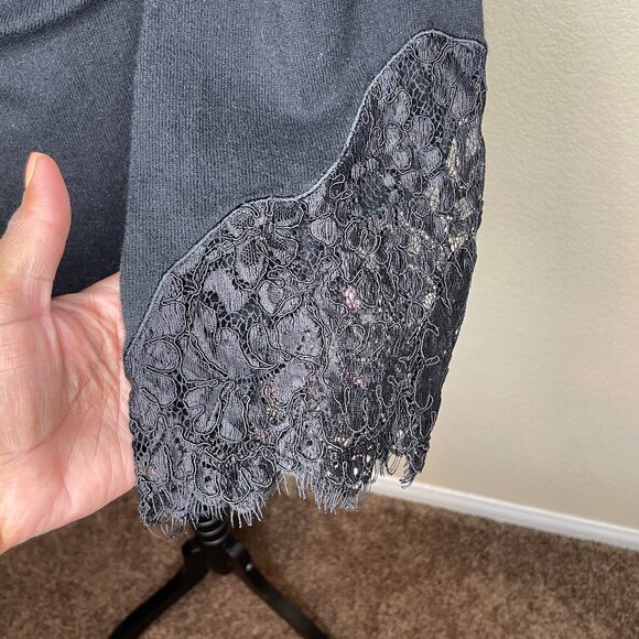 Soft Surroundings Black Lace Trim V-Neck Wool Blend Bell Sleeve Sweater Tunic S - Picture 4 of 13